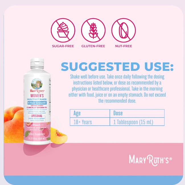MaryRuth s Multivitamin + Lustriva Hair Growth Liposomal | Adults | Biotin | Vitamin D| B Vitamins | Thicker Hair  Wrinkles  Fine Lines  Skin Care | Women s Health | 15 fl oz