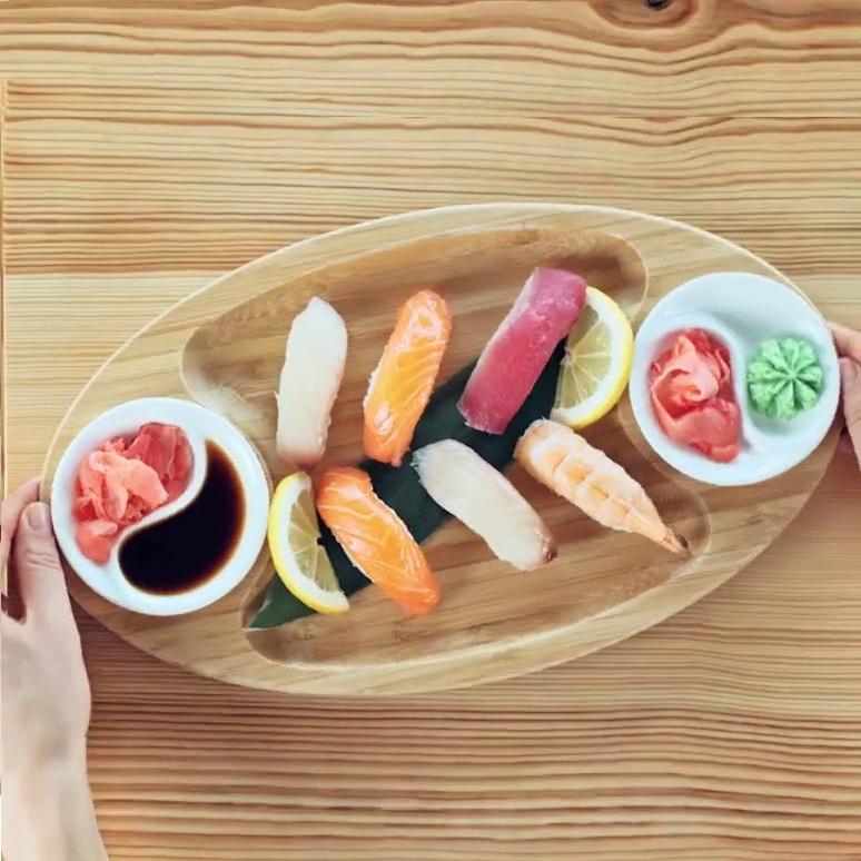 Bamboo 3 Section Platter 14" inch X 8" inch | For Appetizers / Barbecue / Burger Sliders