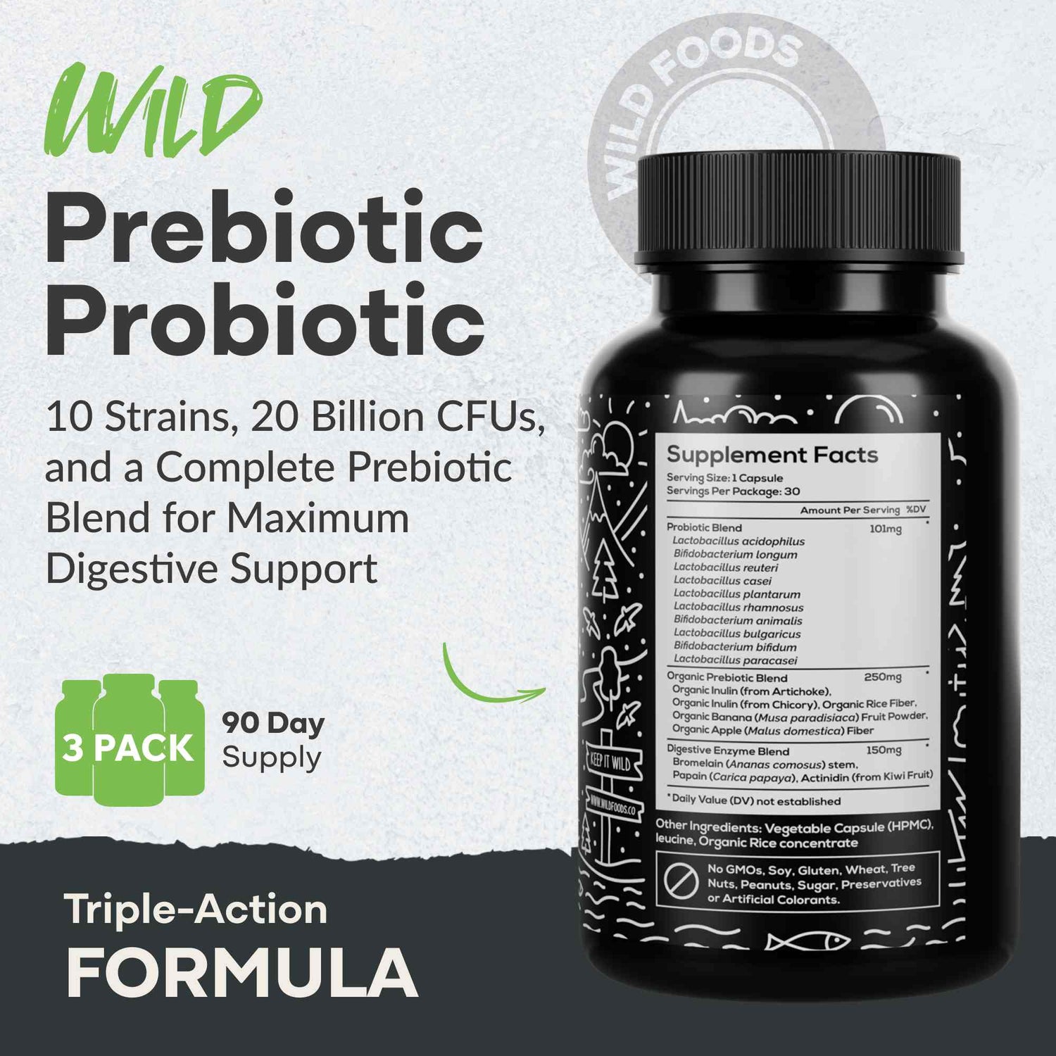 Prebiotics & Probiotics, 30 servings – Gut Health & Digestion Support by Wild Foods